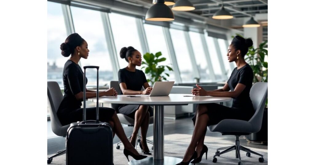 Professional women dressed for a flight attendant interview