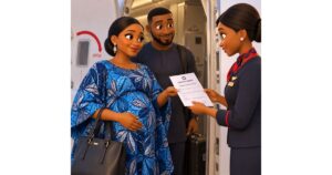 Pregnant woman travelling by airplane while flying while pregnant